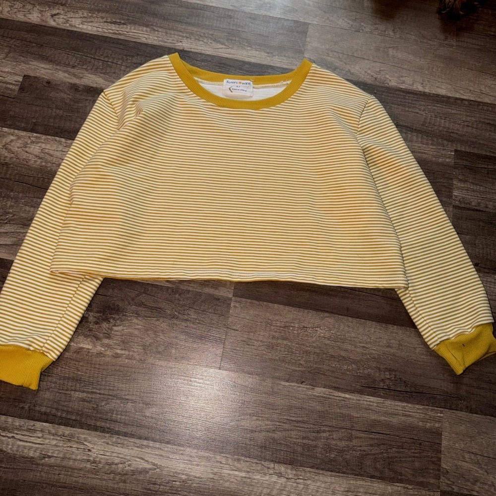 Sunflower Silence of Love Mustard Yellow White Striped Cropped Sweatshirt M/F
